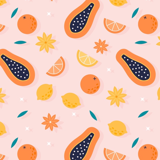 Illustration De Fruits Et De Motifs Floraux Design Plat