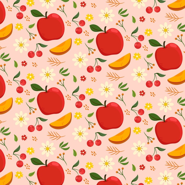 Vecteur gratuit illustration de fruits et de motifs floraux design plat