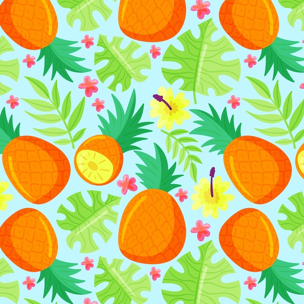 Vecteur gratuit illustration de fruits et de motifs floraux design plat