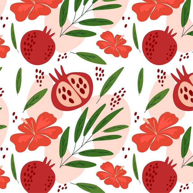 Illustration De Fruits Et De Motifs Floraux Design Plat