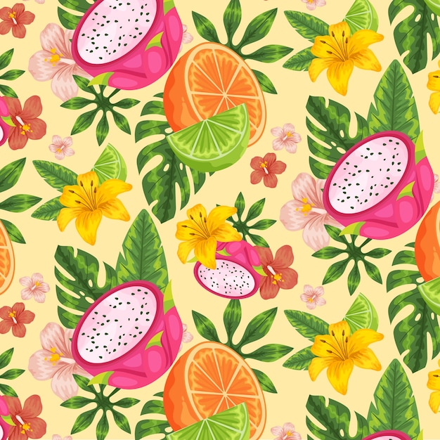 Vecteur gratuit illustration de fruits et de motifs floraux dessinés à la main