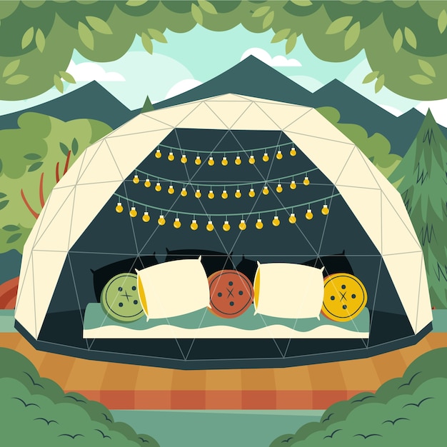 Vecteur gratuit illustration de glamping design plat dessiné à la main