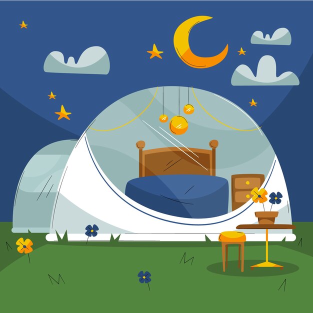 Illustration de glamping design plat dessiné à la main