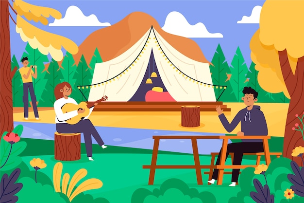 Vecteur gratuit illustration de glamping design plat dessiné à la main