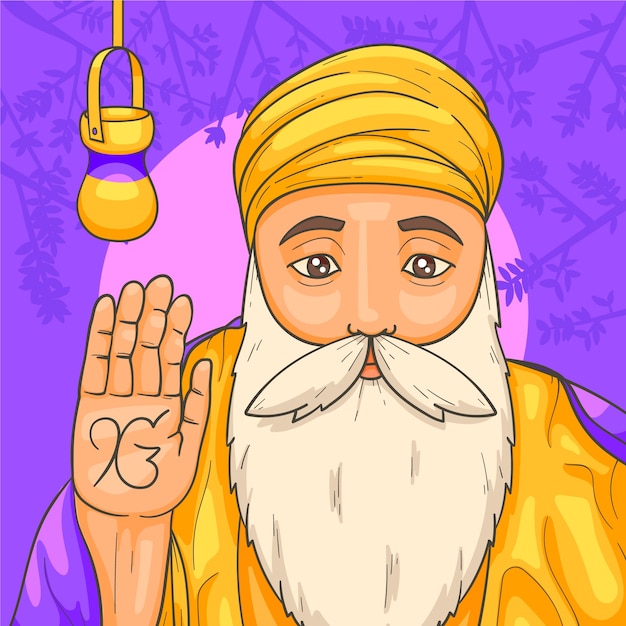 Illustration de gourou nanak gurpurab dessiné à la main