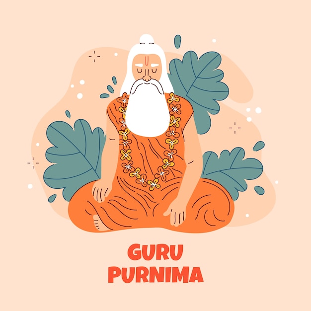 Illustration de gourou purnima dessinée à la main avec un moine barbu