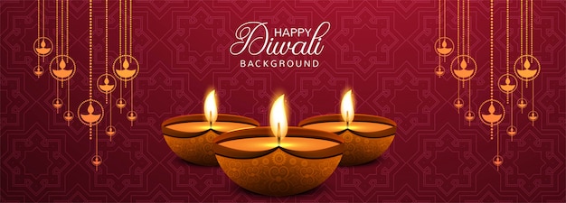 Illustration De La Gravure De Diya Sur La Bannière De Happy Diwali