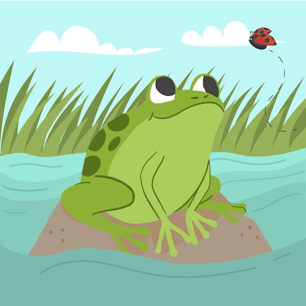 Illustration De Grenouille Mignonne Design Plat