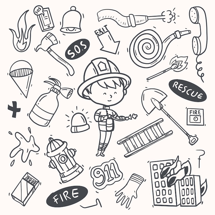 Vecteur gratuit illustration de griffonnage de pompier