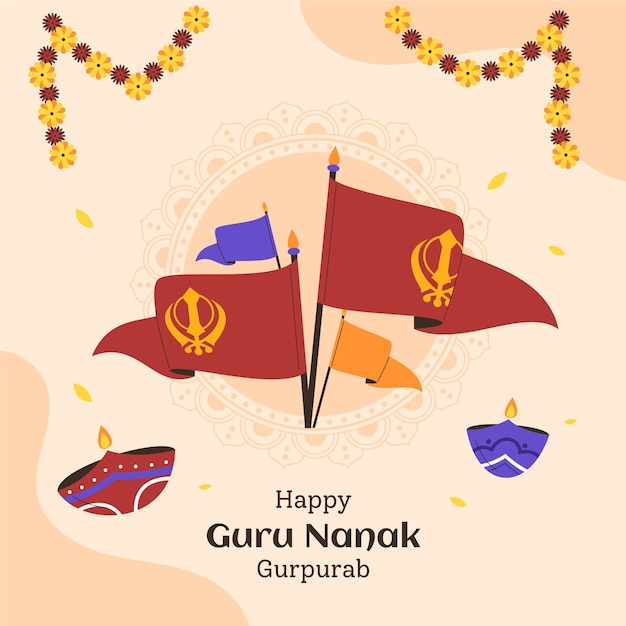 Vecteur gratuit illustration de gurpurab plat gourou nanak