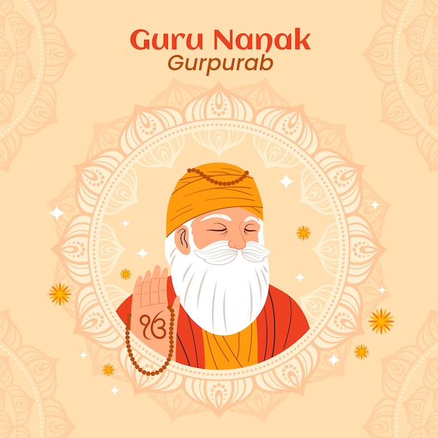 Vecteur gratuit illustration de gurpurab plat gourou nanak