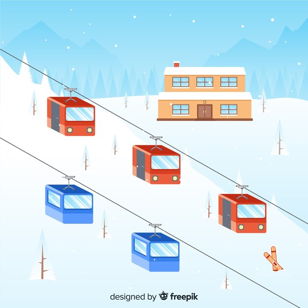 Illustration d&#39;hiver double funiculaire