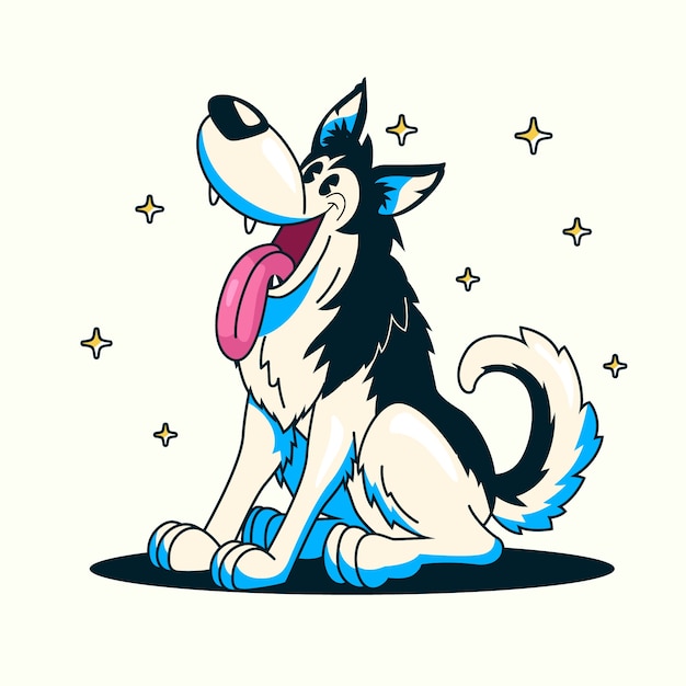 Vecteur gratuit illustration de husky de dessin animé dessiné à la main