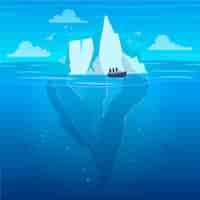 Vecteur gratuit illustration d'iceberg design plat avec bateau