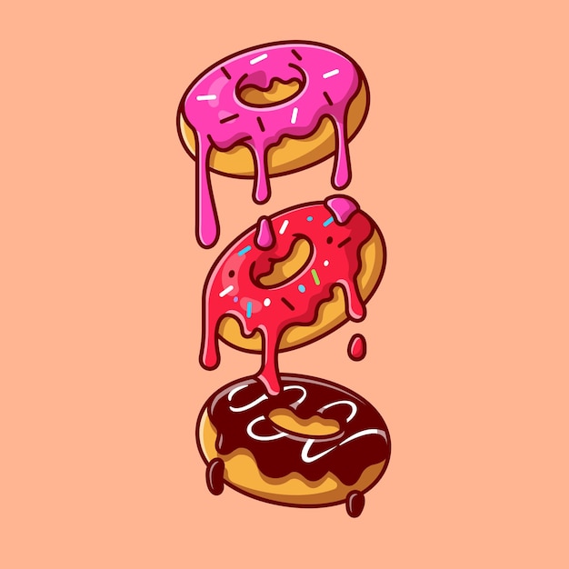 Illustration d'icône de dessin animé de beignet fondu flottant.