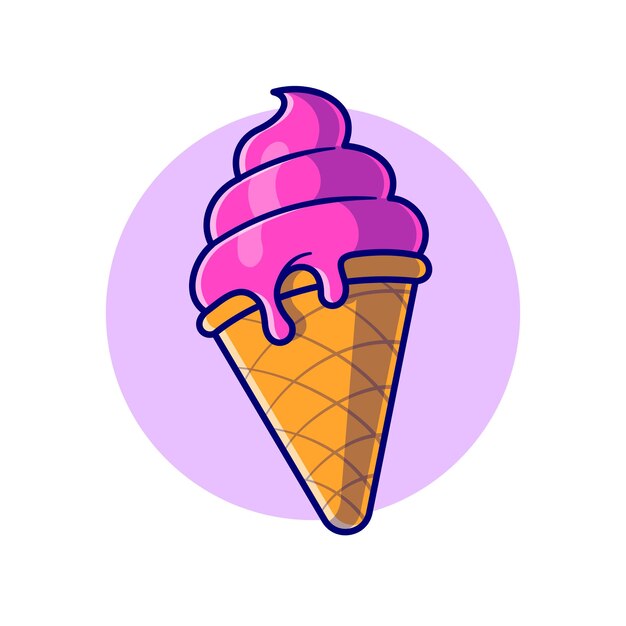 Illustration d'icône de dessin animé de cornet de crème glacée. Concept d'icône de nourriture sucrée isolé. Style de bande dessinée plat