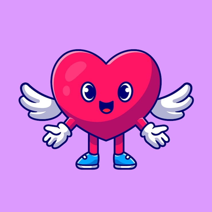 Vecteur gratuit illustration d'icône de dessin animé mignon coeur ange amour.