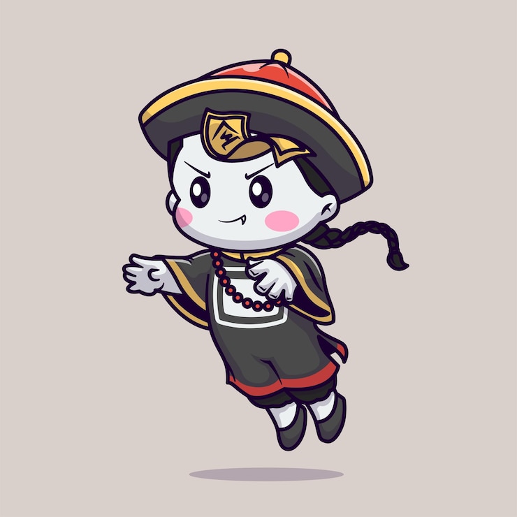 Vecteur gratuit illustration d'icône de vecteur de dessin animé chinois vampire mignon. concept d'icône vacances personnes isolé plat