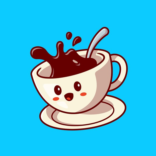 Illustration d'icône de vecteur de dessin animé mignon tasse de café heureux. Boire le concept d'icône de caractère. Style de bande dessinée plat