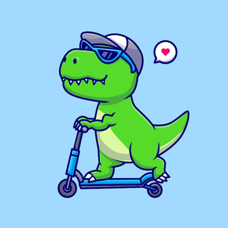 Vecteur gratuit illustration d'icône de vecteur de dessin animé de scooter d'équitation de dino mignon. icône de transport animal isolé