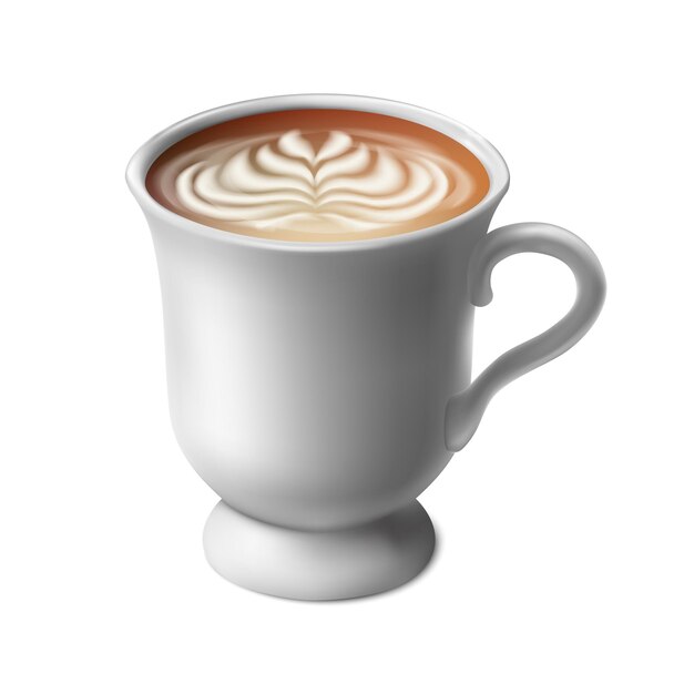 Illustration d'icône vectorielle 3D réaliste Coupe de café blanche Boisson cappuccino isolée sur fond blanc