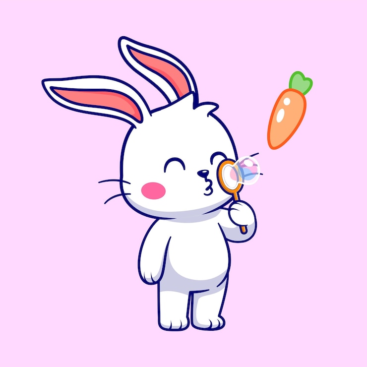 Vecteur gratuit illustration d'icône vectorielle de dessin animé de bulle de carotte soufflant de lapin mignon. icône de nature animale isolée à plat