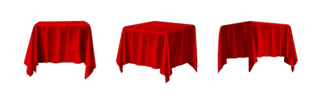 Vecteur gratuit illustration d'icône vectorielle réaliste nappe rouge en vue latérale avant et de dessus isolé sur blanc