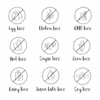 Vecteur gratuit illustration des icônes d'allergie alimentaire isolé