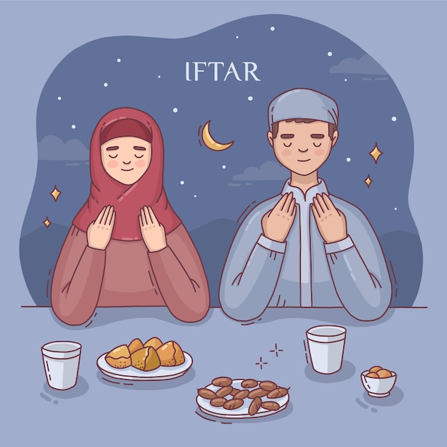 Vecteur gratuit illustration de l'iftar dessiné à la main avec des gens