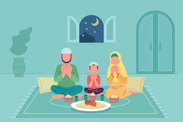 Vecteur gratuit illustration de l'iftar plat