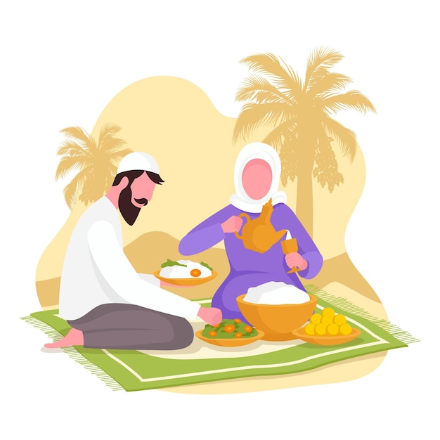 Vecteur gratuit illustration de l'iftar plat