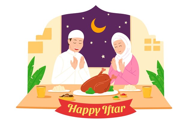 Vecteur gratuit illustration de l'iftar plat