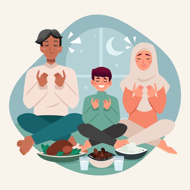 Vecteur gratuit illustration de l'iftar plat