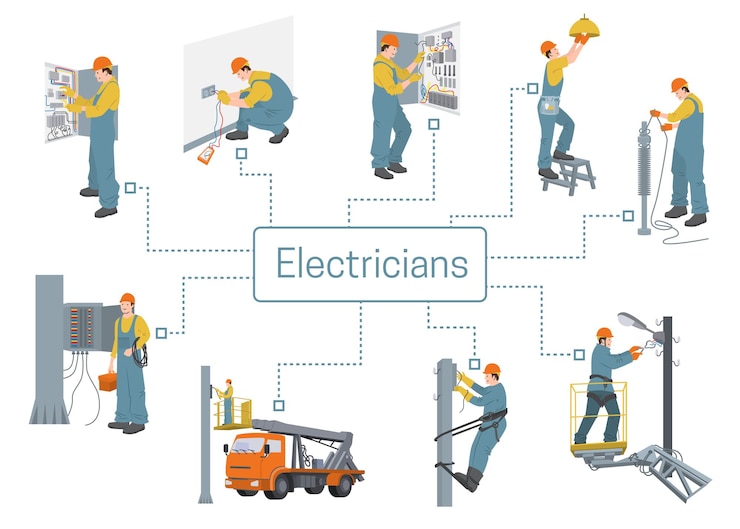 Vecteur gratuit illustration d'infographie d'électriciens