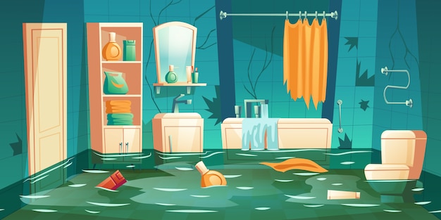 Illustration Inondée De Salle De Bain