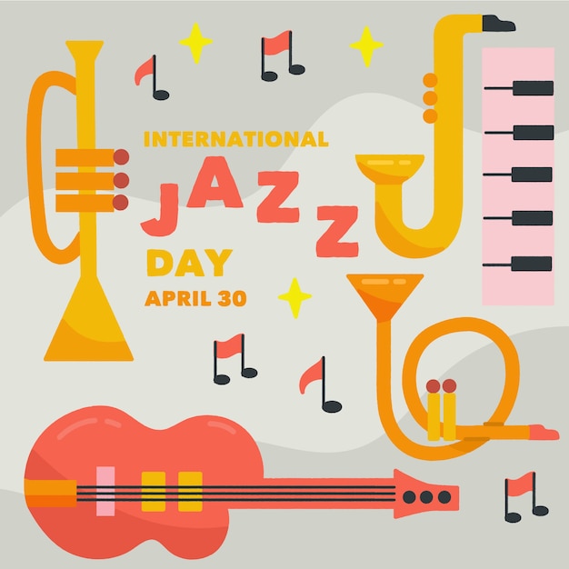 Vecteur gratuit illustration d'instruments de la journée internationale du jazz dessinés à la main