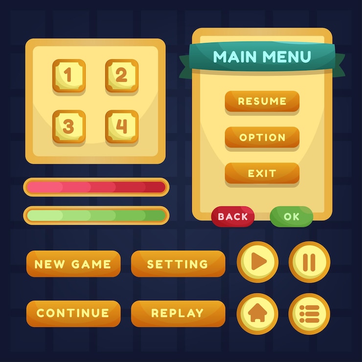 Vecteur gratuit illustration de l'interface utilisateur graphique de l'interface utilisateur du jeu conçue pour les ordinateurs de jeux vidéo