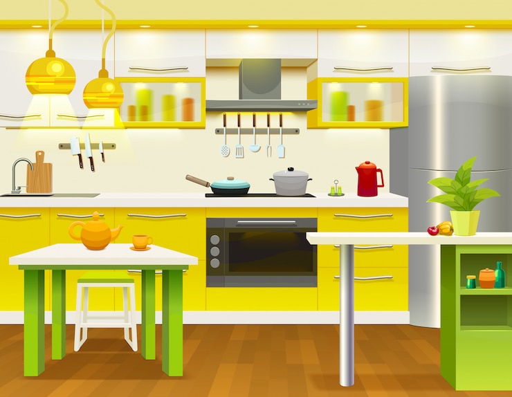 Vecteur gratuit illustration intérieure de cuisine moderne