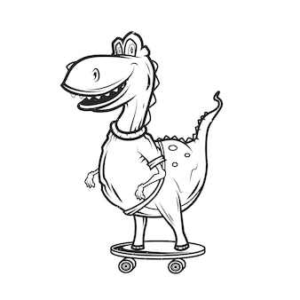 Illustration isolée de dinosaure sur la planche à roulettes