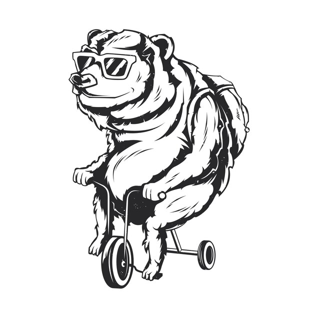 Illustration isolée de l'ours sur un vélo