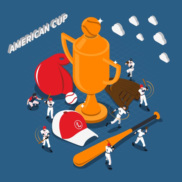 Illustration isométrique du jeu de baseball de la coupe américaine