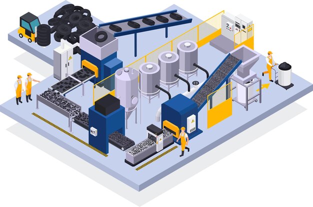 Illustration isométrique de la production de pneus