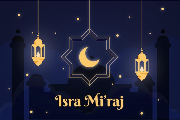 Vecteur gratuit illustration d'israël miraj avec lune et lanternes