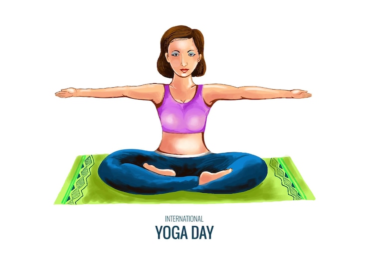 Vecteur gratuit illustration d'une jeune femme faisant des asanas pour le fond de la journée internationale du yoga