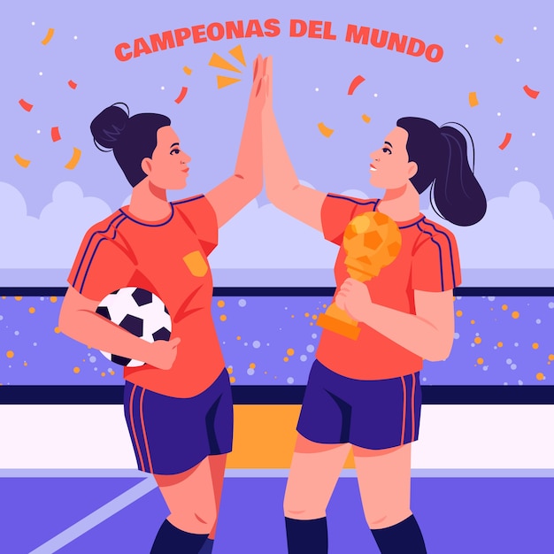 Illustration de joueurs de football espagnols célébrant leur victoire