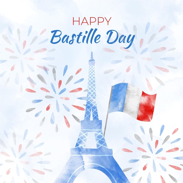 Illustration De Jour De Bastille Aquarelle Peinte à La Main