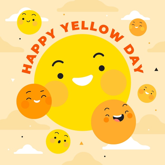 Vecteur gratuit illustration de jour jaune plat avec des émoticônes