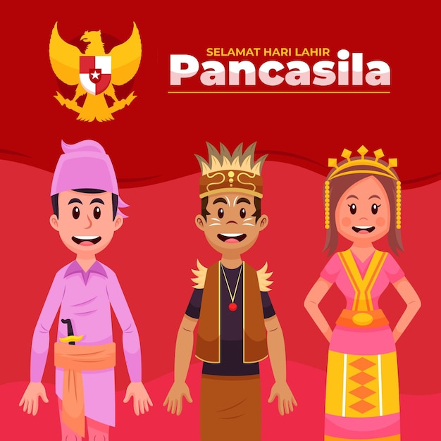 Vecteur gratuit illustration de jour de pancasila de dessin animé