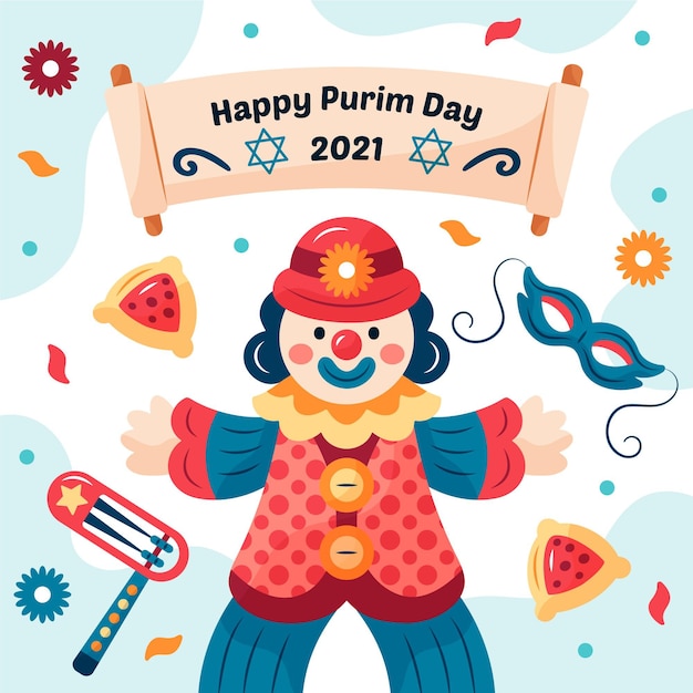 Illustration De Jour De Pourim Heureux Avec Clown Et Date