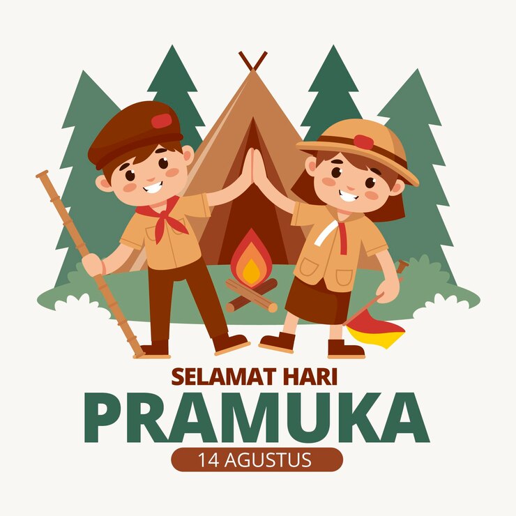 Vecteur gratuit illustration de jour de pramuka de dessin animé